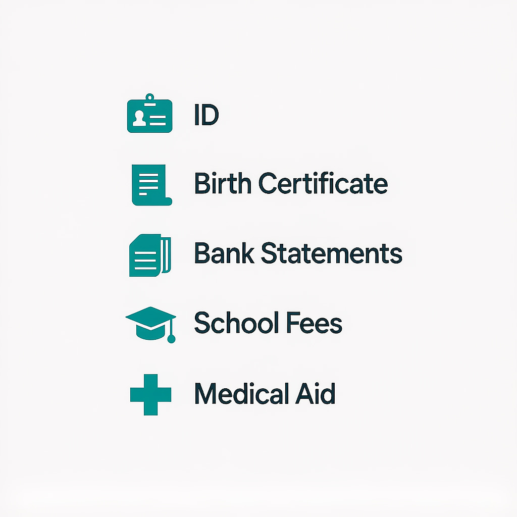 Child maintenance documents checklist Checklist of documents required for a child maintenance application
