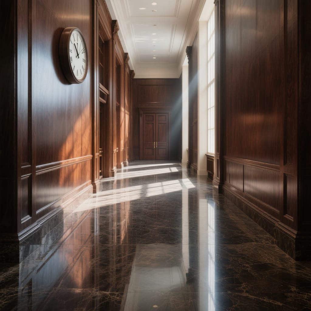 Litigation Timeline Courtroom corridor illustrating the litigation stage