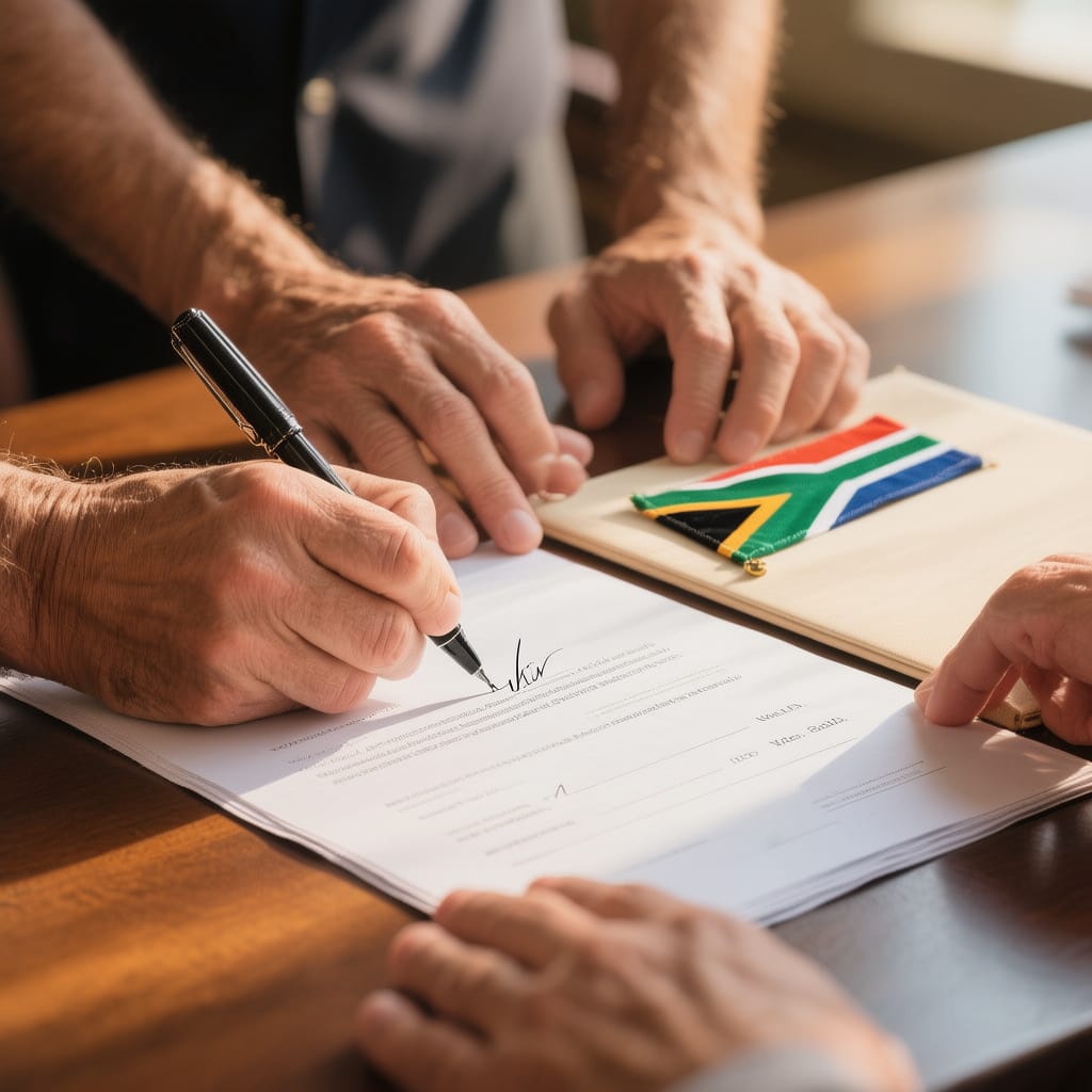 Witnessing a Will in South Africa Two witnesses sign a South African will in the presence of the testator