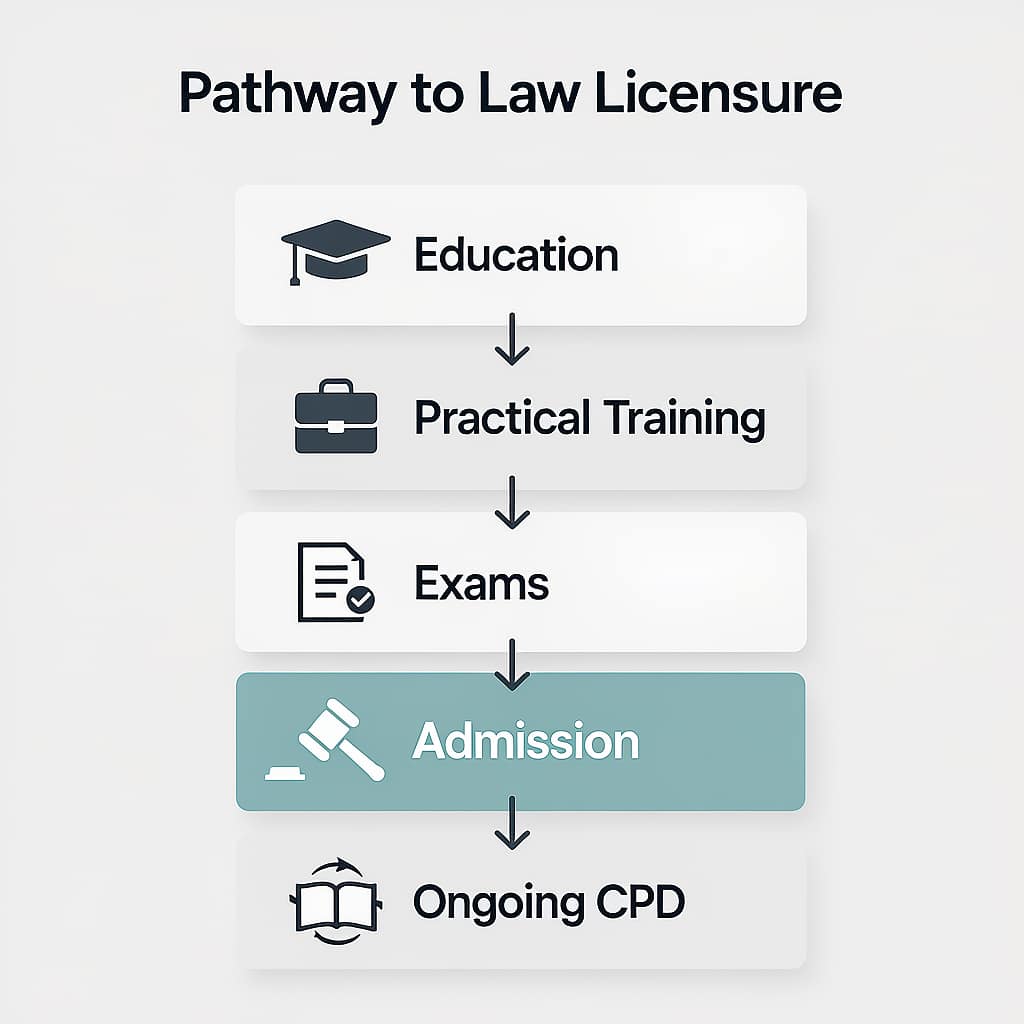 Qualifications and Licensing Paths Flowchart of qualifications highlighting the difference between attorney and lawyer