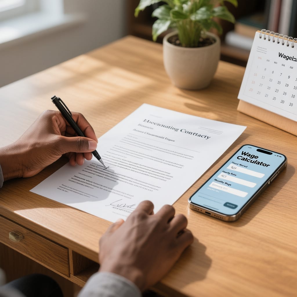 Domestic Worker Contract Compliance - Feature Domestic worker contract being reviewed and signed in a South African home office