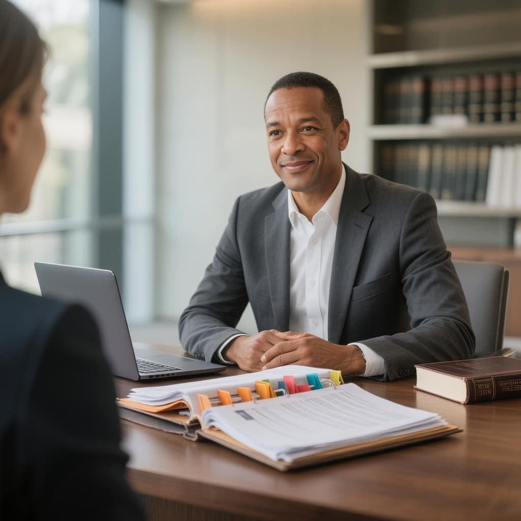 Divorce Lawyer Consultation - Feature Divorce Lawyer advising a client during a calm legal consultation