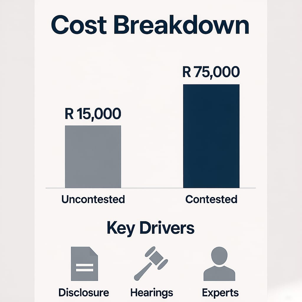 Durban divorce lawyer cost breakdown Cost breakdown infographic for hiring a Durban divorce lawyer