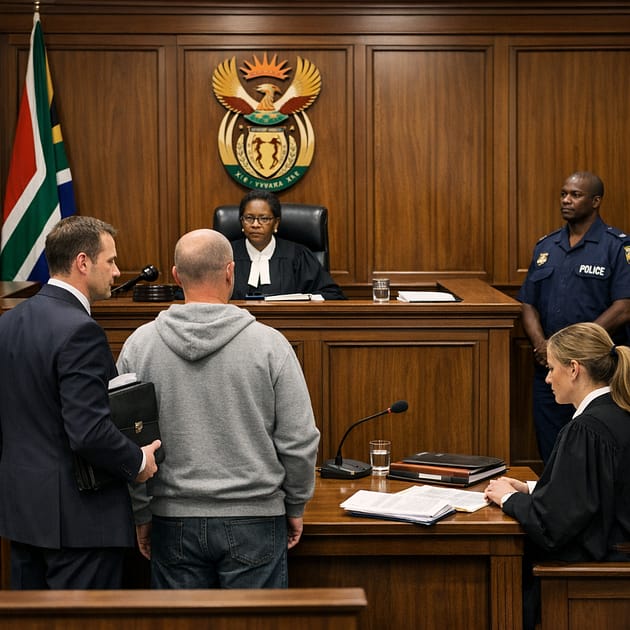 Bail Application Courtroom Scene Bail application hearing in South African courtroom with magistrate and legal representatives