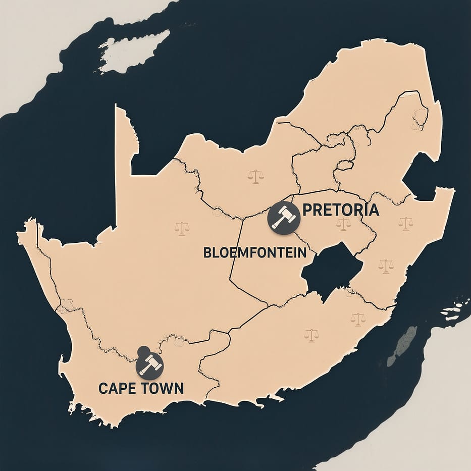 Jurisdictions and Bail South Africa map highlighting jurisdictions relevant to a bail application